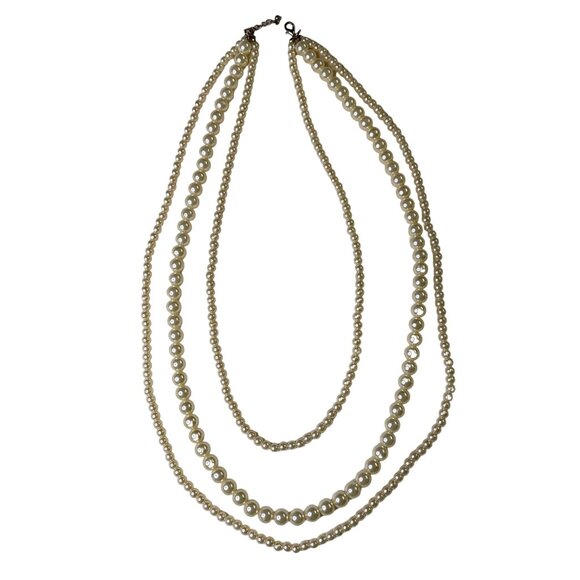 Vintage Faux Pearl Triple Strand Necklace Jewelry u - Picture 1 of 5